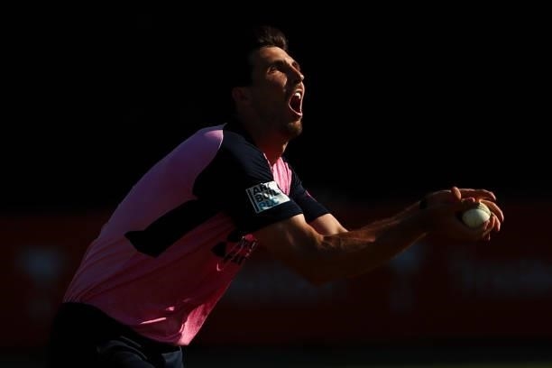 Steven Finn of Middlesex catches out Paul Walter of Essex Eagles during the Vitality T20 Blast match between Essex Eagles and Middlesex at Cloudfm...