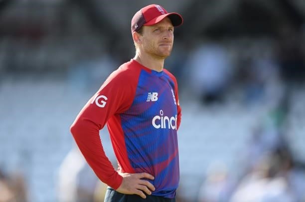Jos Buttler of England looks on after the 2nd Vitality T20 International between England and Pakistan at Emerald Headingley Stadium on July 18, 2021...