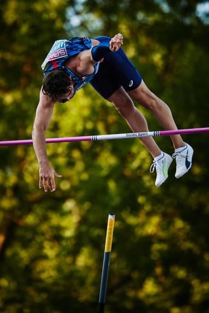 Anthony Ammirati of France competes in the Men's Pole Vault Final during European Athletics U20 Championships Day 4 at Kadriorg Stadium on July 18,...