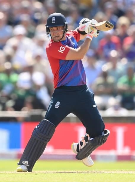 Liam Livingstone of England bats during the 2nd Vitality T20 International between England and Pakistan at Emerald Headingley Stadium on July 18,...