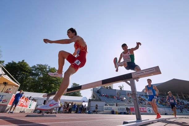 Pol Oriach of Spain competes in the Men's 3000m Steeplechase Final during European Athletics U20 Championships Day 4 at Kadriorg Stadium on July 18,...