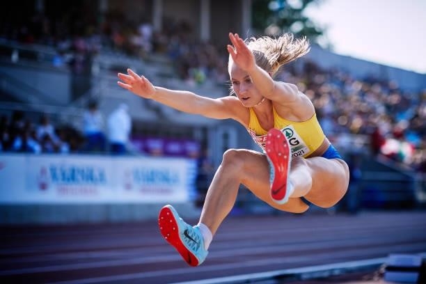 Maja Askag of Sweden competes in the Women's Long Jump Final during European Athletics U20 Championships Day 4 at Kadriorg Stadium on July 18, 2021...