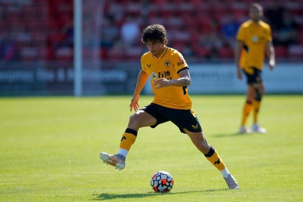 Hugo Bueno of Wolverhampton Wanderers runs with the ball during the pre-season friendly between Crewe Alexandra and Wolverhampton Wanderers at Gresty...