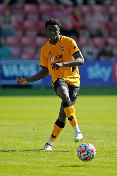 Owen Otasowie of Wolverhampton Wanderers passes the ball during the pre-season friendly between Crewe Alexandra and Wolverhampton Wanderers at Gresty...