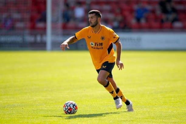 Patrick Cutrone of Wolverhampton Wanderers runs withe ball during the pre-season friendly between Crewe Alexandra and Wolverhampton Wanderers at...