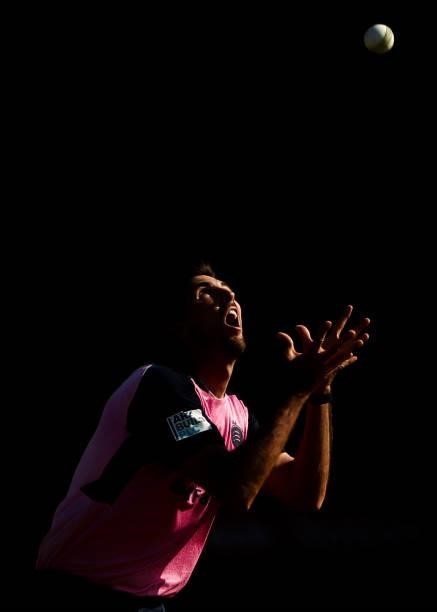 Steven Finn of Middlesex catches out Paul Walter of Essex Eagles during the Vitality T20 Blast match between Essex Eagles and Middlesex at Cloudfm...