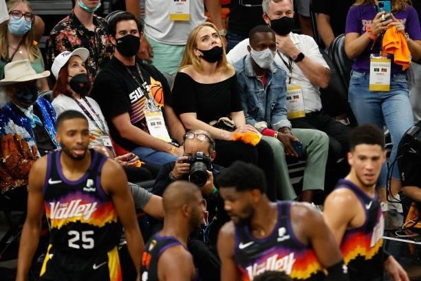 Singer Adele and Rich Paul attend game five of the NBA Finals at Footprint Center on July 17, 2021 in Phoenix, Arizona. The Bucks defeated the Suns...
