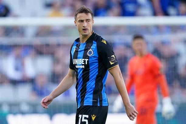Matej Mitrovic of Club Brugge during the Pro League Supercup match between Club Brugge and KRC Genk at Jan Breydelstadion on July 17, 2021 in Brugge,...