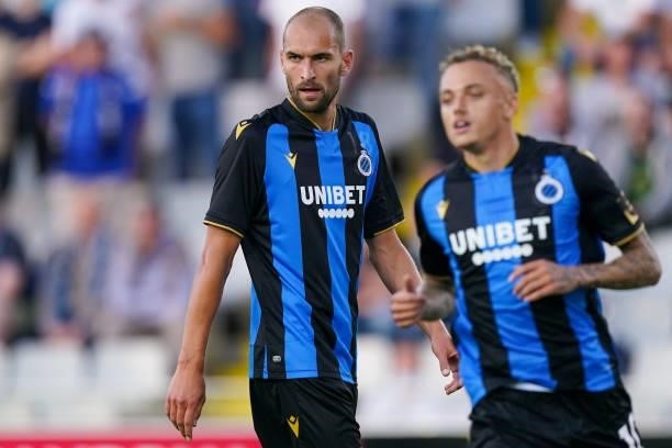 Bas Dost of Club Brugge and Noa Lang of Club Brugge during the Pro League Supercup match between Club Brugge and KRC Genk at Jan Breydelstadion on...