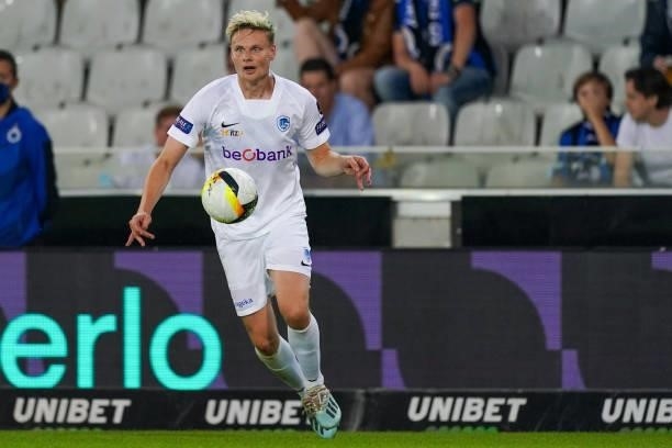 Simen Juklerod of KRC Genk controlls the ball during the Pro League Supercup match between Club Brugge and KRC Genk at Jan Breydelstadion on July 17,...