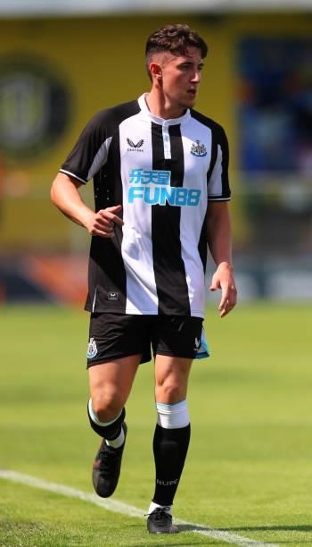 Ryan Barrett of Newcastle United in action during the Pre-Season Friendly between Harrogate Town vs Newcastle United on July 18, 2021 in Harrogate,...
