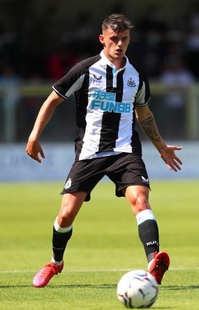 Tom Allan of Newcastle United in action during the Pre-Season Friendly between Harrogate Town vs Newcastle United on July 18, 2021 in Harrogate,...
