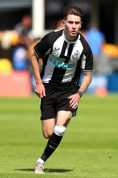 Stan Flaherty of Newcastle United in action during the Pre-Season Friendly between Harrogate Town vs Newcastle United on July 18, 2021 in Harrogate,...