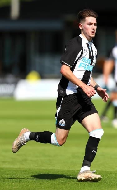 Stan Flaherty of Newcastle United in action during the Pre-Season Friendly between Harrogate Town vs Newcastle United on July 18, 2021 in Harrogate,...