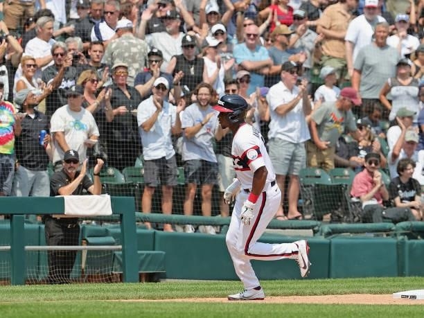Tim Anderson of the Chicago White Sox runs the bases after hitting a solo home run in the 5th inning against the Houston Astros at Guaranteed Rate...