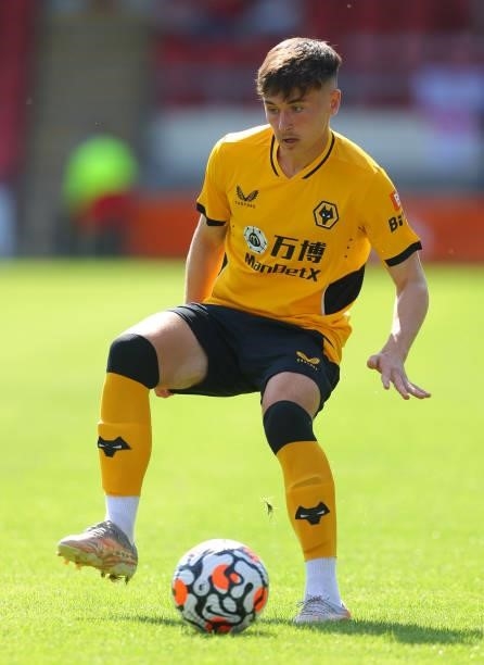 Luke Cundle of Wolverhampton Wanderers controls the ball during the Pre-Season friendly match between Crewe Alexandra and Wolverhampton Wanderers at...