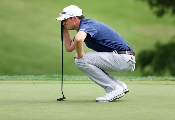Poston lines up a putt on the 11th green during the final round of the Barbasol Championship at Keene Trace Golf Club on July 18, 2021 in...