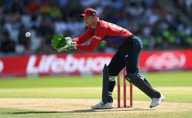 England wicketkeeper Jos Buttler during the Second Vitality International T20 match between England and Pakistan at Emerald Headingley Stadium on...