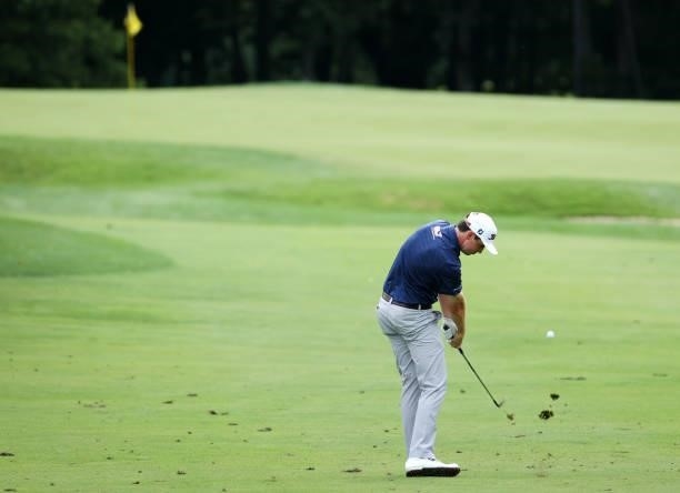 Poston plays his second shot on the 12th hole during the final round of the Barbasol Championship at Keene Trace Golf Club on July 18, 2021 in...