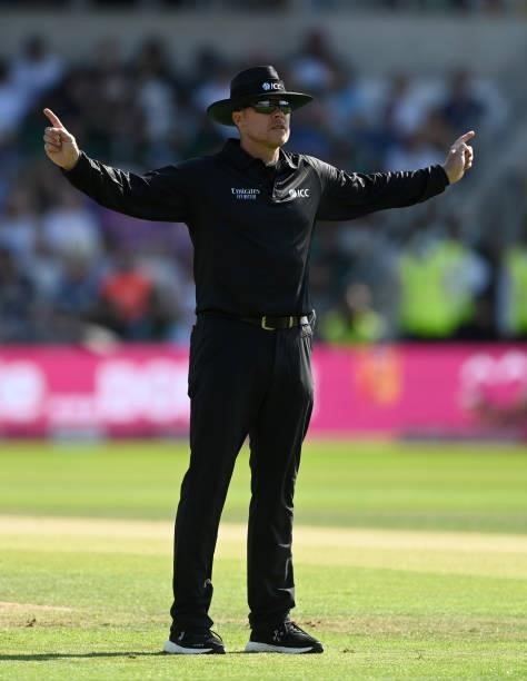 Umpire Martin Saggers during the Second Vitality International T20 match between England and Pakistan at Emerald Headingley Stadium on July 18, 2021...