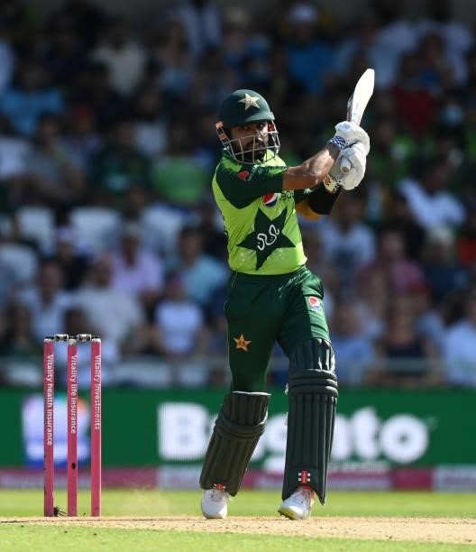 Babar Azam of Pakistan bats during the Second Vitality International T20 match between England and Pakistan at Emerald Headingley Stadium on July 18,...