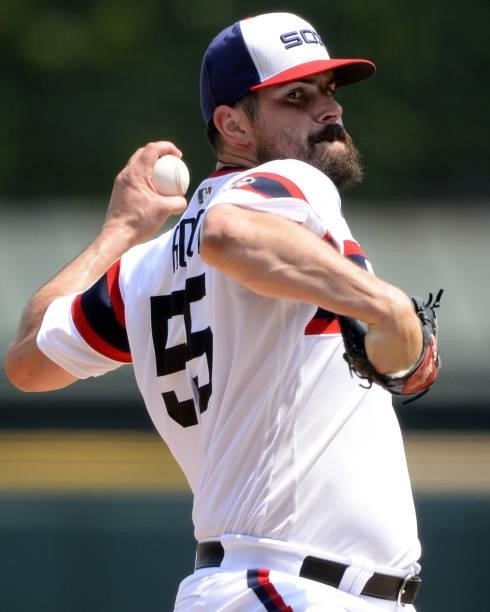 Carlos Rodon of the Chicago White Sox pitches against the Houston Astros on July 18, 2021 at Guaranteed Rate Field in Chicago, Illinois. Rodon...