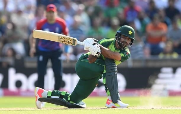 Fakhar Zaman of Pakistan hits out during the 2nd Vitality T20 International between England and Pakistan at Emerald Headingley Stadium on July 18,...