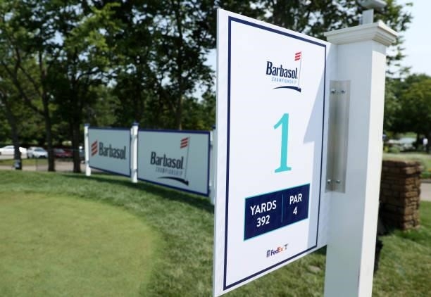 View of the first tee during the final round of the Barbasol Championship at Keene Trace Golf Club on July 18, 2021 in Nicholasville, Kentucky.
