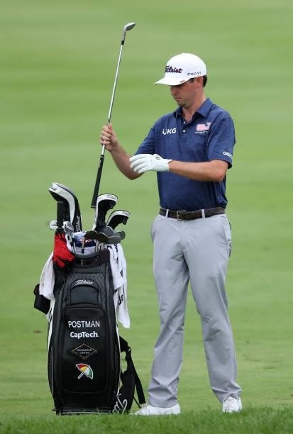 Poston prepares to play his second shot on the 18th hole during the final round of the Barbasol Championship at Keene Trace Golf Club on July 18,...