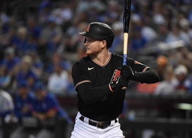 Pavin Smith of the Arizona Diamondbacks gets ready in the batters box against the Chicago Cubs at Chase Field on July 17, 2021 in Phoenix, Arizona.