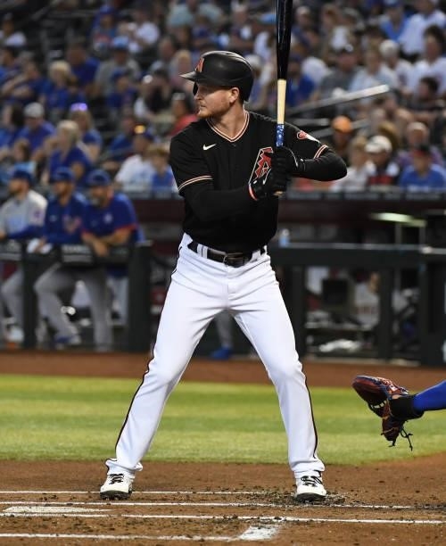 Pavin Smith of the Arizona Diamondbacks gets ready in the batters box against the Chicago Cubs at Chase Field on July 17, 2021 in Phoenix, Arizona.