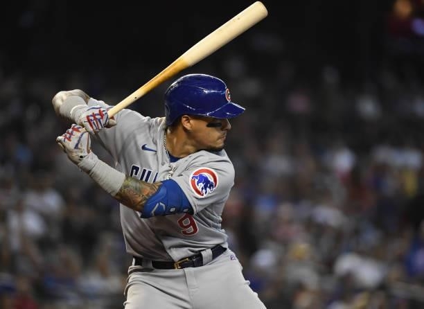 Javier Baez of the Chicago Cubs gets ready in the batters box against the Arizona Diamondbacks at Chase Field on July 17, 2021 in Phoenix, Arizona.