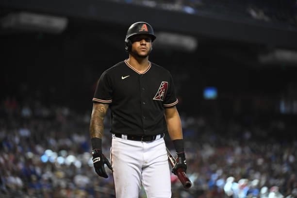 David Peralta of the Arizona Diamondbacks gets ready to step into the batters box against the Chicago Cubs at Chase Field on July 17, 2021 in...