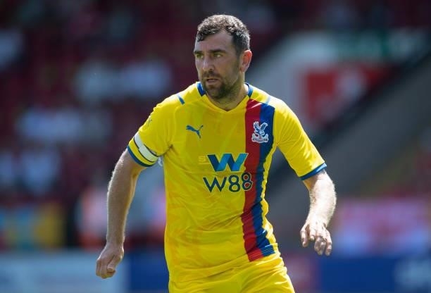 James McArthur of Crystal Palace during the Pre-Season Friendly match between Walsall and Crystal Palace at Banks' Stadium on July 17, 2021 in...