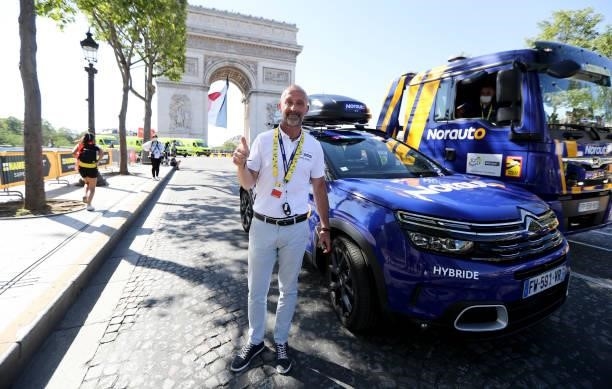 Former French champion Luc Leblanc - working for Norauto during the Tour - during the final stage 21 of the 108th Tour de France 2021, a flat stage...