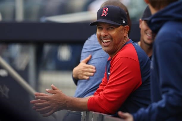Manager Alex Cora of the Boston Red Sox before a game against the New York Yankees at Yankee Stadium on July 18, 2021 in New York City.