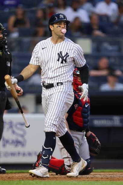 Ryan LaMarre of the New York Yankees in action against the Boston Red Sox during a game at Yankee Stadium on July 18, 2021 in New York City.