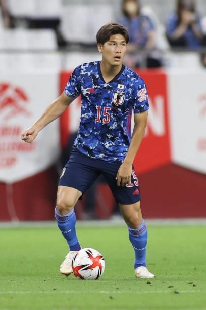 Daiki Hashioka of Japan in action during the U-24 international friendly match between Japan and Spain at the Noevir Stadium Kobe on July 17, 2021 in...