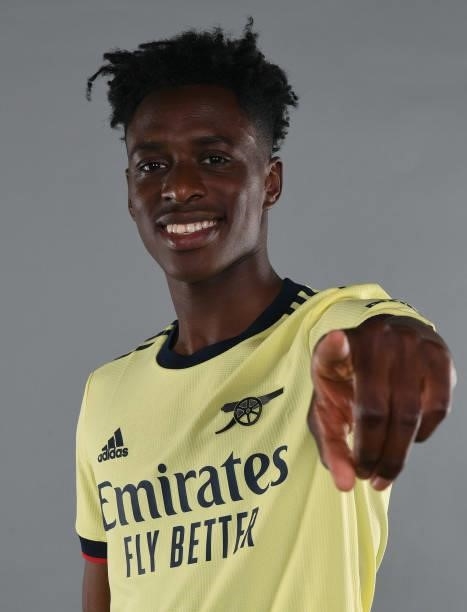 Arsenal's latest signing Albert Sambi Lokonga during his signing photoshoot at London Colney on July 19, 2021 in St Albans, England.