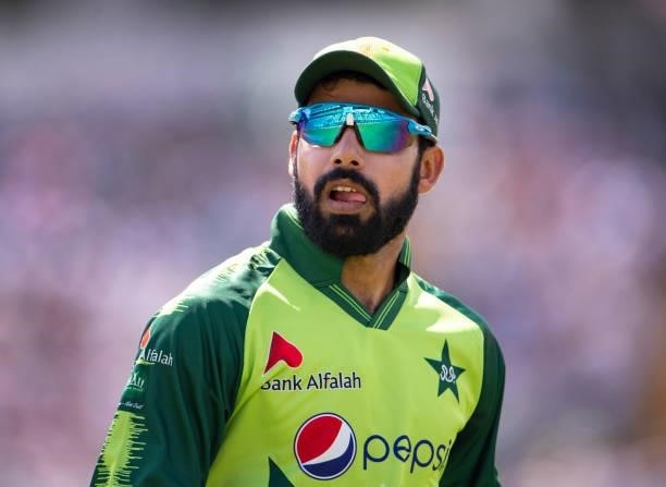 Mohammad Hafeez of Pakistan during the 2nd T20I between England and Pakistan at Emerald Headingley Stadium on July 18, 2021 in Leeds, England.