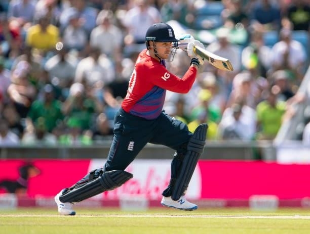 Jason Roy of England batting during the 2nd T20I between England and Pakistan at Emerald Headingley Stadium on July 18, 2021 in Leeds, England.