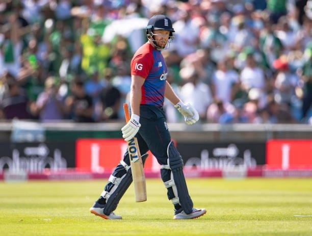 Jonny Bairstow of England walks back to the pavilion after being dismissed during the 2nd T20I between England and Pakistan at Emerald Headingley...