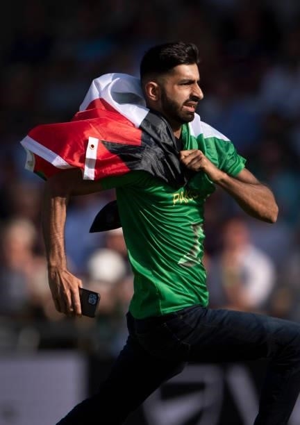 Pakistan fan runs on the field during the 2nd T20I between England and Pakistan at Emerald Headingley Stadium on July 18, 2021 in Leeds, England.