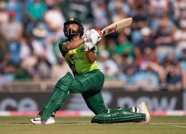 Mohammad Hafeez of Pakistan batting during the 2nd T20I between England and Pakistan at Emerald Headingley Stadium on July 18, 2021 in Leeds, England.