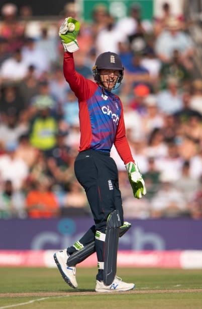 England wicketkeeper Jos Buttler during the 2nd T20I between England and Pakistan at Emerald Headingley Stadium on July 18, 2021 in Leeds, England.