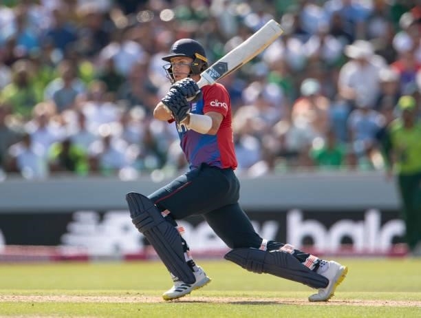 Tom Curran of England batting during the 2nd T20I between England and Pakistan at Emerald Headingley Stadium on July 18, 2021 in Leeds, England.