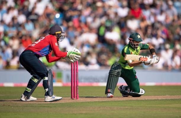 Mohammad Rizwan of Pakistan with Jos Buttler of England wicketkeeper during the 2nd T20I between England and Pakistan at Emerald Headingley Stadium...