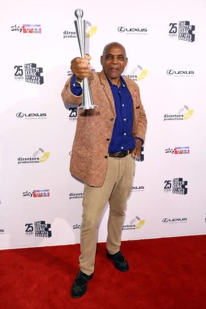 Denzil Forrester accepts the Visual Art Award at the South Bank Sky Arts Awards at The Savoy on July 19, 2021 in London, England. The South Bank Sky...
