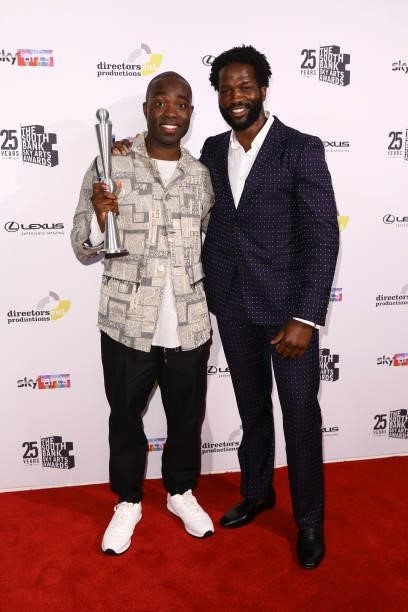 Sope Dirisu presents Paapa Essiedu the TV Drama Award for 'I May Destroy You' attends The South Bank Sky Arts Awards at The Savoy on July 19, 2021 in...