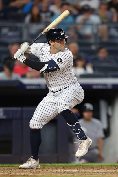Ryan LaMarre of the New York Yankees in action against the Boston Red Sox during a game at Yankee Stadium on July 18, 2021 in New York City.